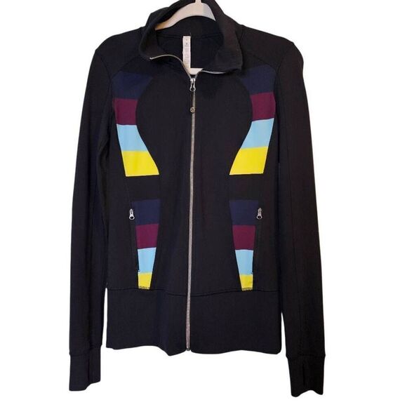 Lululemon athletic jacket, black with colorful block on front. Size 6. # 812 - Picture 1 of 3